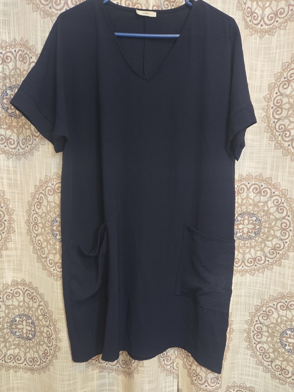JODIFL Navy V-Neck Short Sleeve Tunic with Front Pockets
